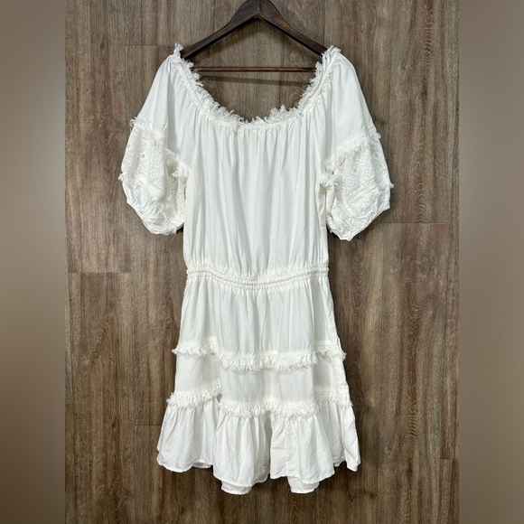 Ramy Brook LaLa White Off the Shoulder Tiered Mini Dress - Picture 6 of 15